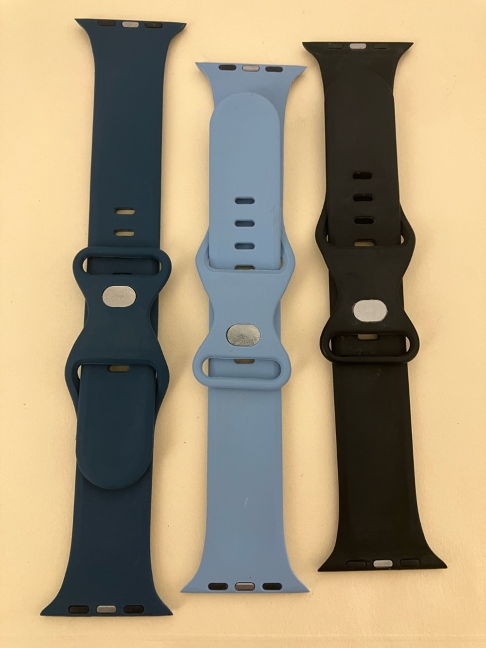 Trio of Apple Watch Silicone Magnetic Wrist Bands in Blue and Black